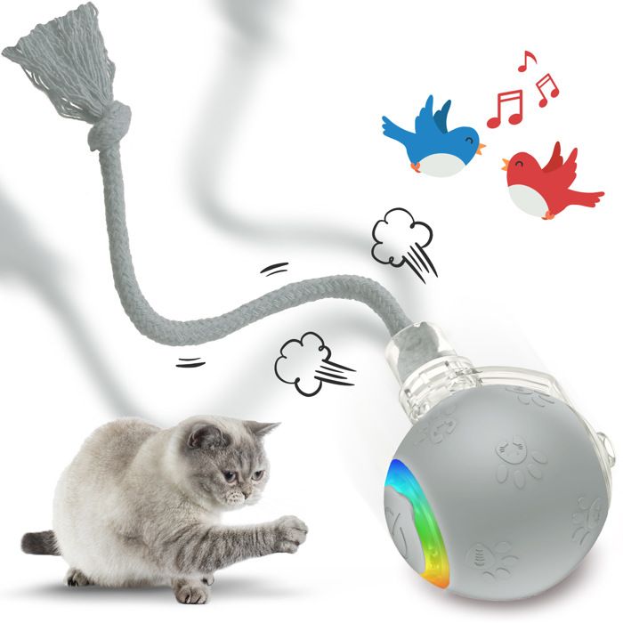 Balle rebondissante intelligente pour chat - Phoesky - 57mm - Silicone - Interactive - Formation automatique - Gris