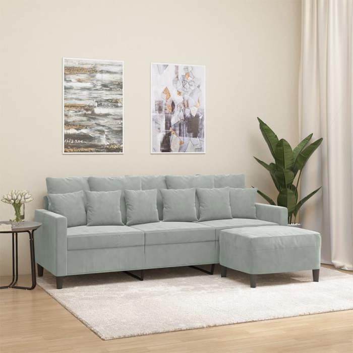 NEW 2026 Canapé moderne - Design ergonomique - pour salon - à 3 places avec repose-pieds Gris clair 180 cm Velours L2188