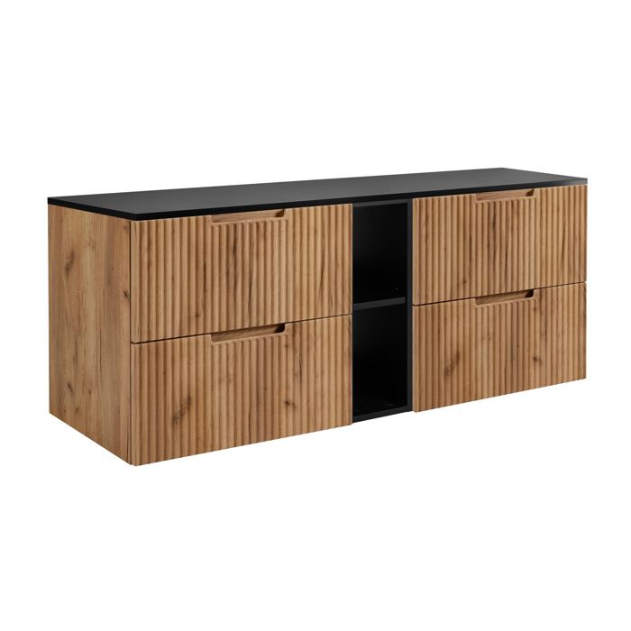 Meuble de salle de bains chêne Craft / noir 140 (2 x 60 + 20) x 58 6 x 46 cm