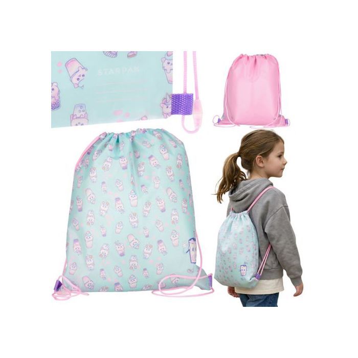 Bubble Tea Rose-menthe Sac à chaussures pour le sport sac décole à bandoulière pour enfants sac à dos 38x33 cm