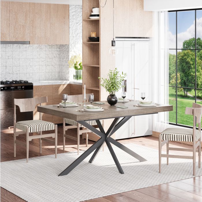 Table à manger extensible grise 140-180 cm avec rangement intégré