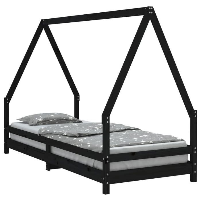 VENTE-FLASH Cadre de lit CHAMBRE - pour enfants noir 80x200 cm - bois de pin massif(16929834482)VIDAXL