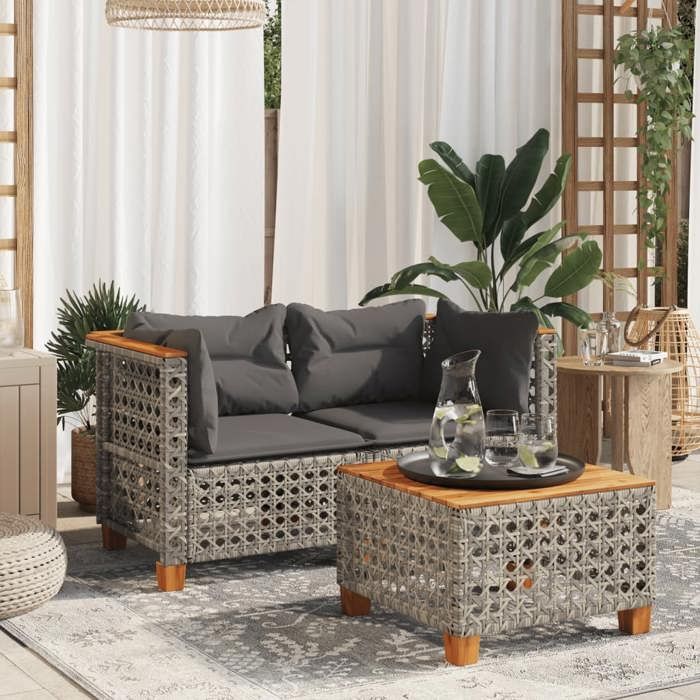 VIDAXL Canapés dangle de jardin et coussins - (2 pcs) - SOFA DE JBALCON - gris résine tressée 127x63.5x62 cm S1206