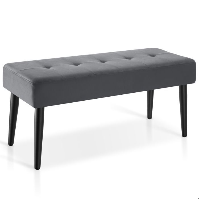 banc - TECTAKE - Banc Glora rembourré velours motif matelassé confort mousse haute densité 95 x 38 x 45 cm - bleu