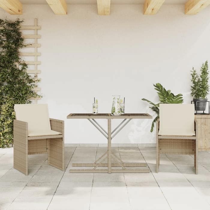 VIDAXL Ensemble Table bar avec chaises (3 pcs) - ANTI-UV - + coussins - beige résine tressée 105x51x72 cm M8868