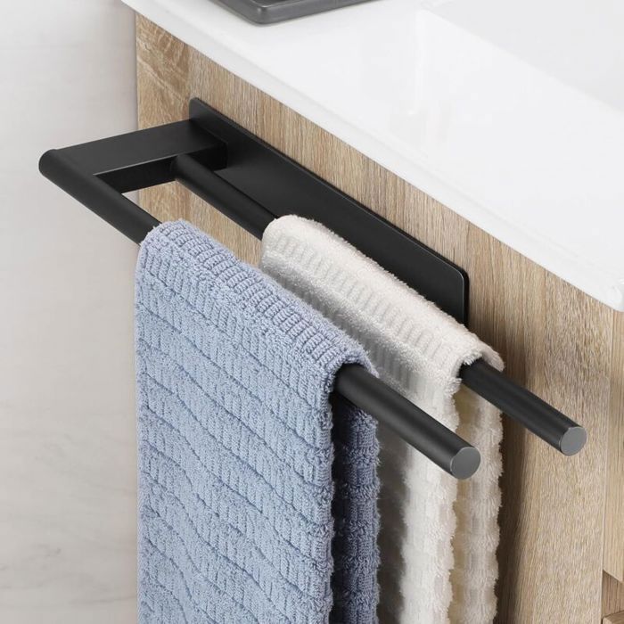 Porte-serviettes mural auto-adhésif - Double barre - 39 cm - Acier inoxydable SUS-304 - Antirouille HBCL