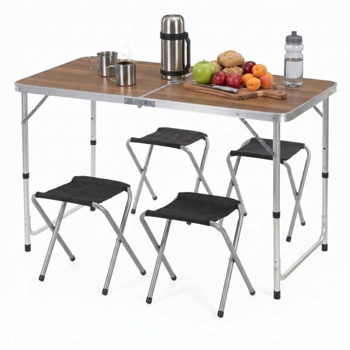 Ensemble camping pliant - SPRINGOS - CS0178 - Hauteur réglable 3 niveaux - Format valisette - 4 chaises pliantes