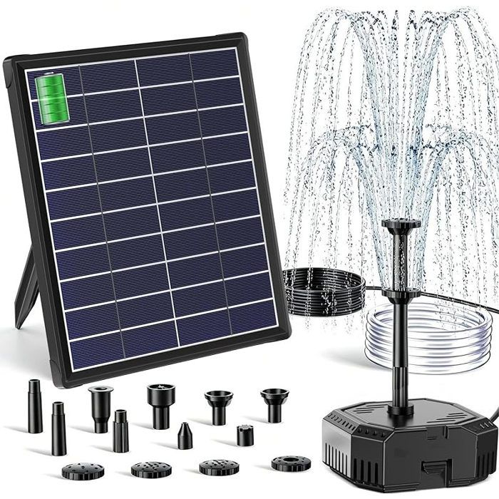 Filtre Solaire de Bassin 65W avec Batterie et 10 BusesPompe Solaire pour Bassin Clair jusquà 500 LPompe Silencieuse avec Tuyau
