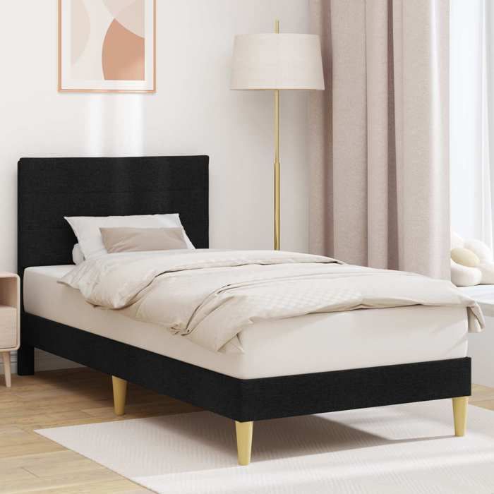 Cadre de lit 1 personnes - Lit simple - avec tête de lit Noir 90 x 190 cm Tissu_26ikb38b