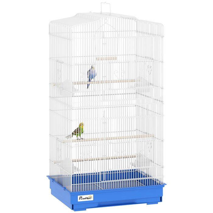 Cage à Oiseaux Volière en Métal avec 4 Mangeoires 3 Perchoirs Balançoire et Tiroir Amovible 465x355x92 cm Bleu