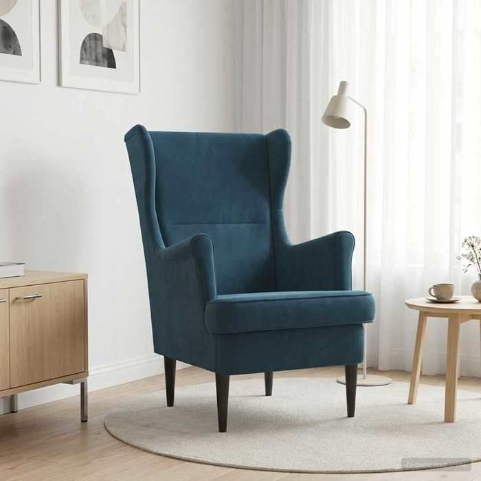 Fauteuil Bleu 65 x 79 x 100 cm en velours avec entretien facile pour Salon 276018