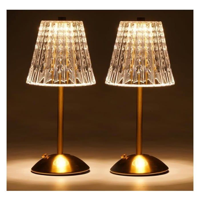 2 lampes de bureau sans fil en cristal lampes de luxe rechargeables à commande tactile avec éclairage réglable en 3 couleurs