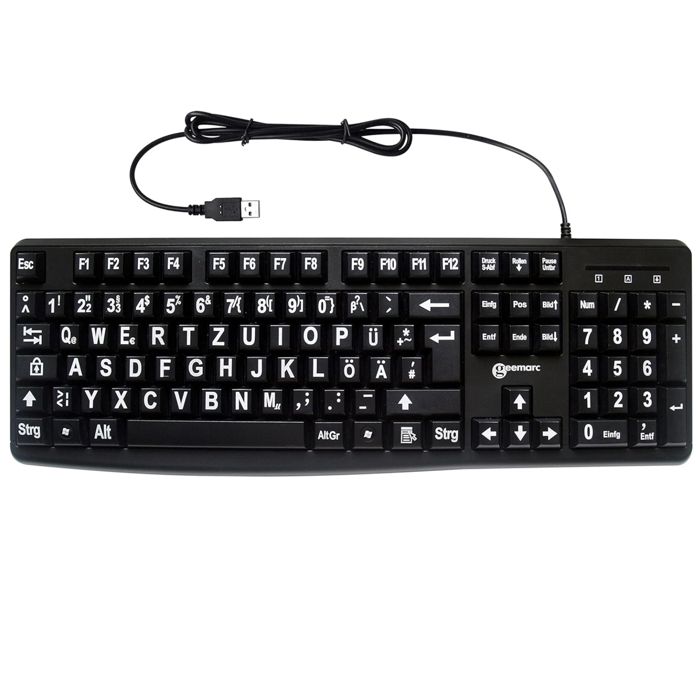 Clavier Filaire USB-A pour PC Disposition QWERTZ avec Grands Caractères Geemarc Noir / Blanc