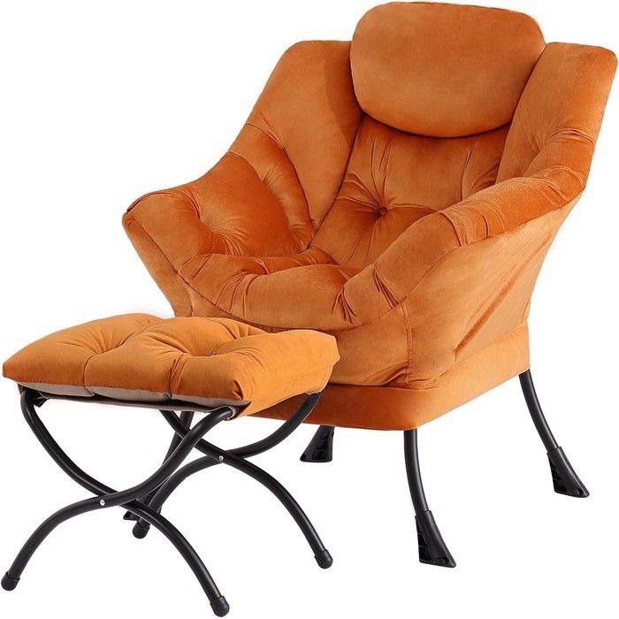 Fauteuil de relaxation - TIITA - TIITA Lazy - Velours orange - Repose-pieds 2-en-1 - Charge 180 kg