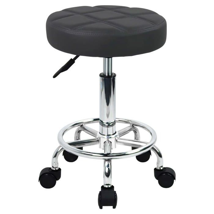 Tabouret roulant pivotant 360° cuir PU hauteur réglable 49-65 cm base alliage aluminium charge 110 kg chaise bureau et cuisine
