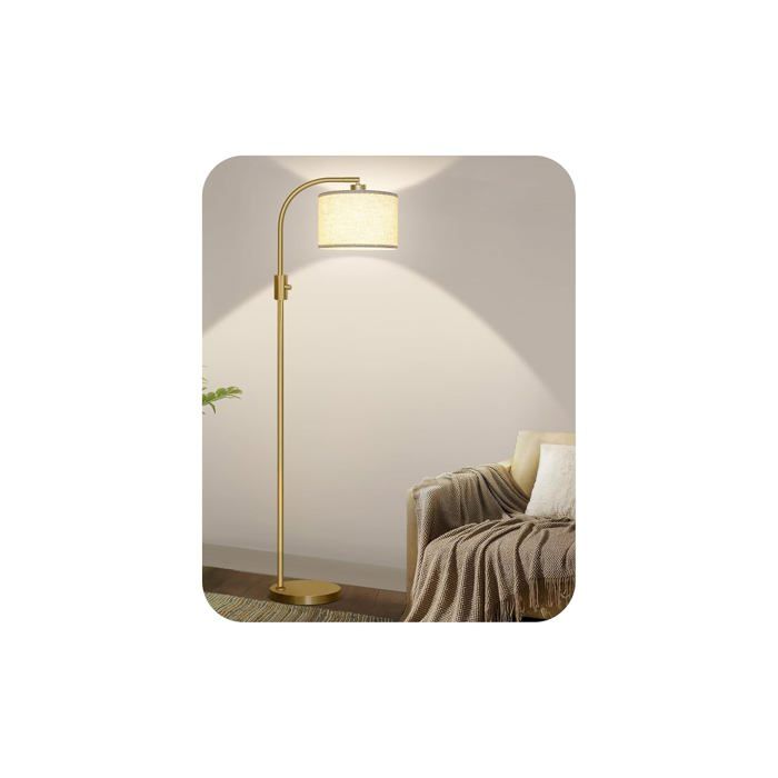 Lampadaire sur pied arc 165 cm - Doré hauteur réglable et rotatif 360° - LED 9W culot E27 dimmable