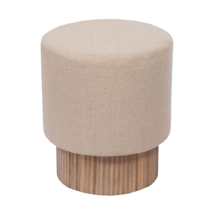 Tabouret en teck et tissu camel H50 cm - Amadeus Tabouret en teck et tissu camel H50 cm - Amadeus