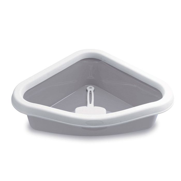 Comparer les prix de Bac à litière Corner, 54 x 40 x 40 cm, hauteur 14 cm, gris pierre, pour chat. - animallparadise Gris