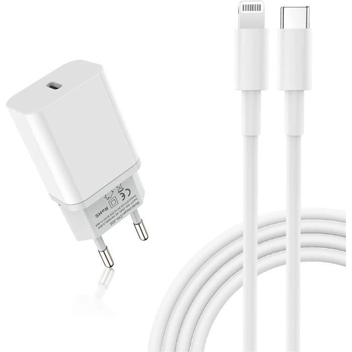 Chargeur iPhone 13, USB C 20W Prise de Charge iPhone avec Câble [Apple MFi  Certtified] 2M Type C vers Lightning[189] - Cdiscount Téléphonie