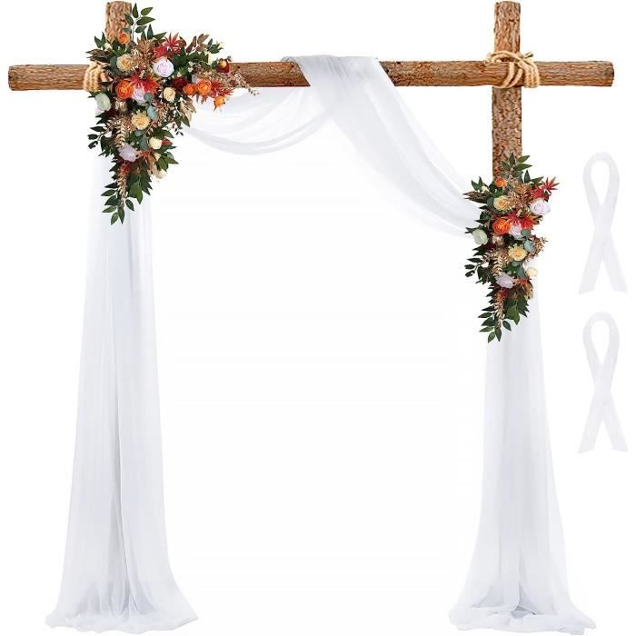 Rideau Arche Mariage En Tulle - Voilage Mousseline 75x600 Cm - Décoration Cérémonie, Photo - Blanc
