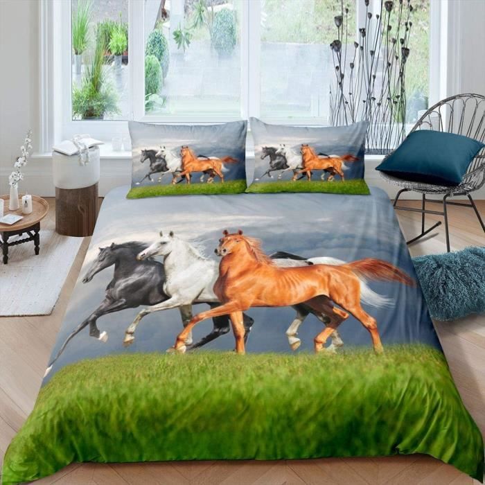 Housse De Couette Enfant Dinosaure 3D - Parure Lit Pur Coton - Imprimé Multi-éléments Animaux - Taies Incluses