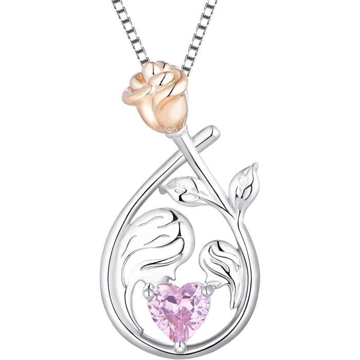 Collier Pendentif En Argent 925 Plaqué - Zircon Blanc - Chaîne Ancre 45 Cm - Sans Nickel - Fait Main