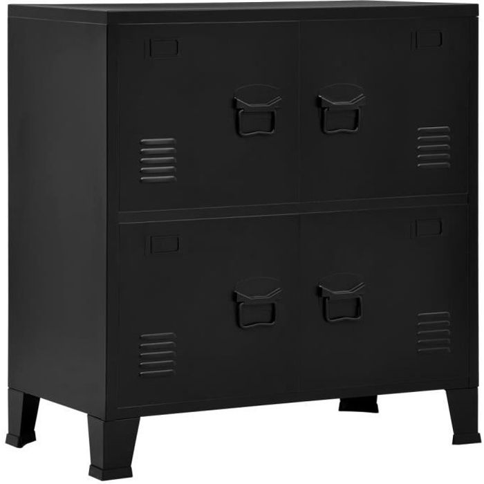 Classeur Armoire de bureau industriel avec 4 portes Noir 75x40x80 cm Acier