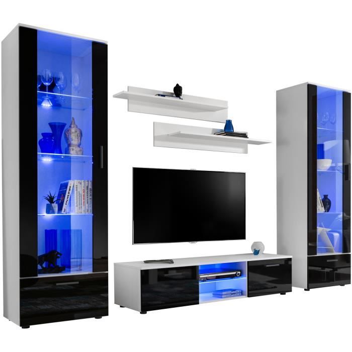 Meuble TV Mural Twins Extreme Furniture LED bleues Noir Brillant
