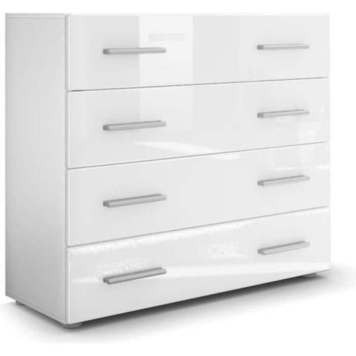 Vladon Commode buffet Pavos Corps en Blanc mat - Façades en Blanc haute brillance