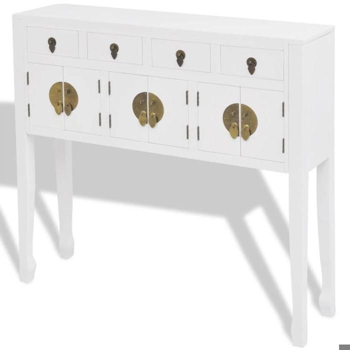Buffet bahut armoire console meuble de rangement en style chinois en bois massif blanc