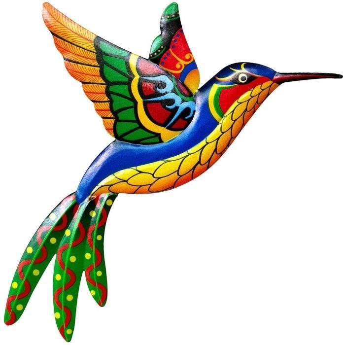 Décoration Murale Métal Colibri Multicolore - 30x28,5 Cm - Pour Jardin, Terrasse, Intérieur/exterieur