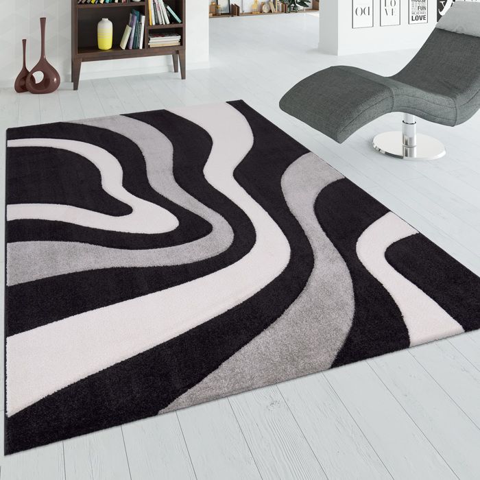 tapis shaggy noir et blanc cdiscount