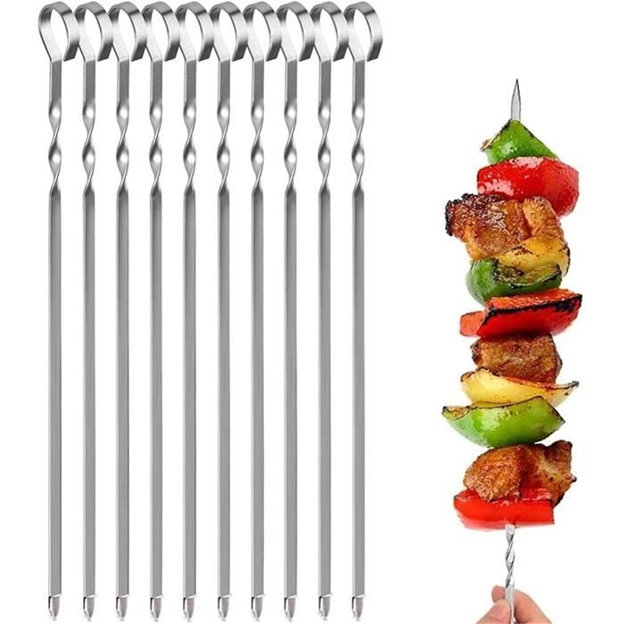 20 Brochettes Barbecue Acier Inoxydable 304 - Réutilisables - Design Plat Anti-rotation - Lave-vaisselle Safe
