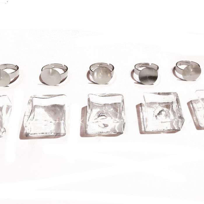 Support De Bague Et Cabochon Grand Carre En Verre A Remplir Lot De