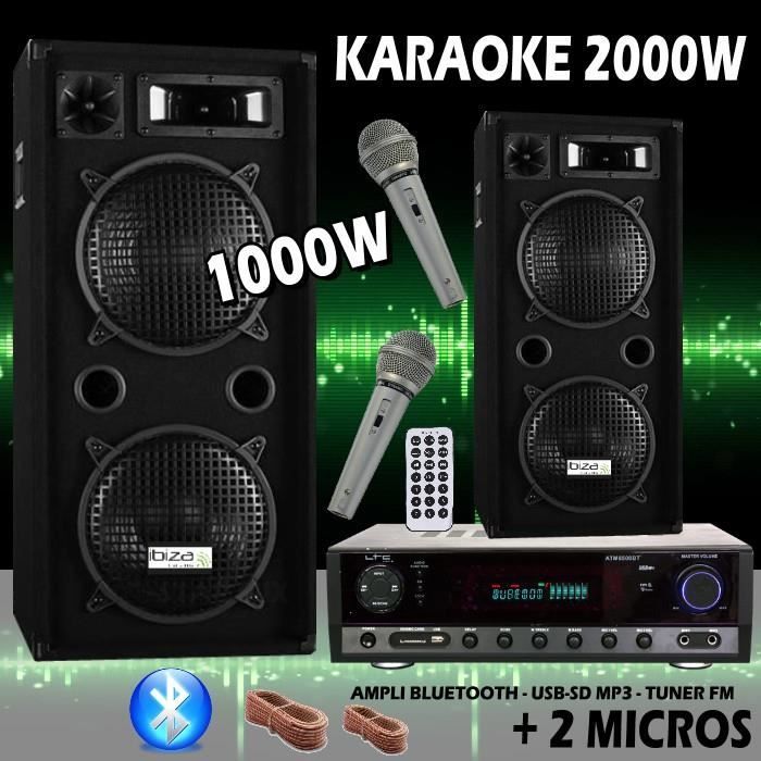 Karaoké - KARAOKE 2000W - La Totale - Bluetooth USB SD MP3 - 2 Micros filaires