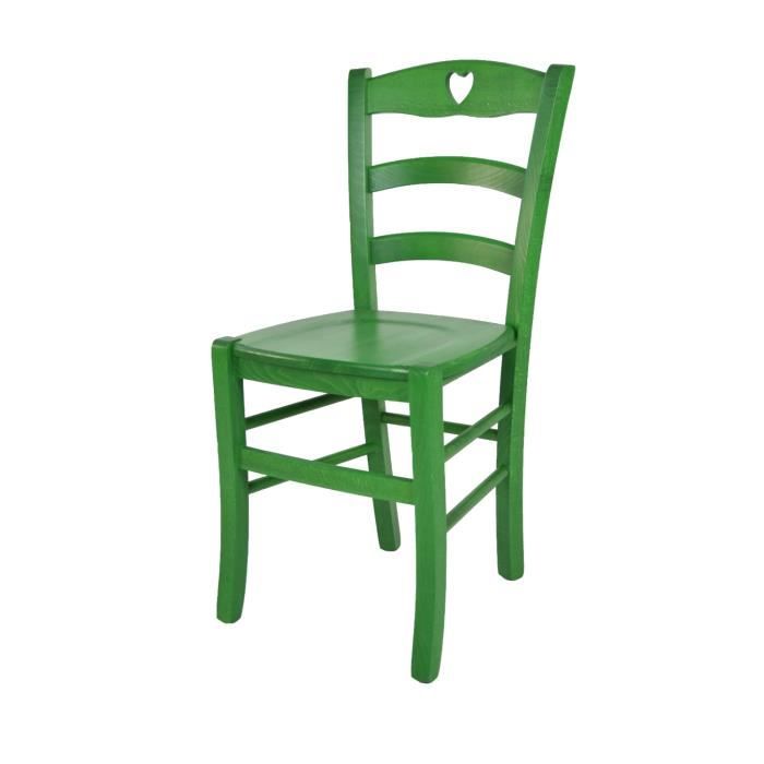 tommychairs - chaise cuisine cuore, robuste structure en bois de hêtre peindré en aniline couleur verte et assise en bois