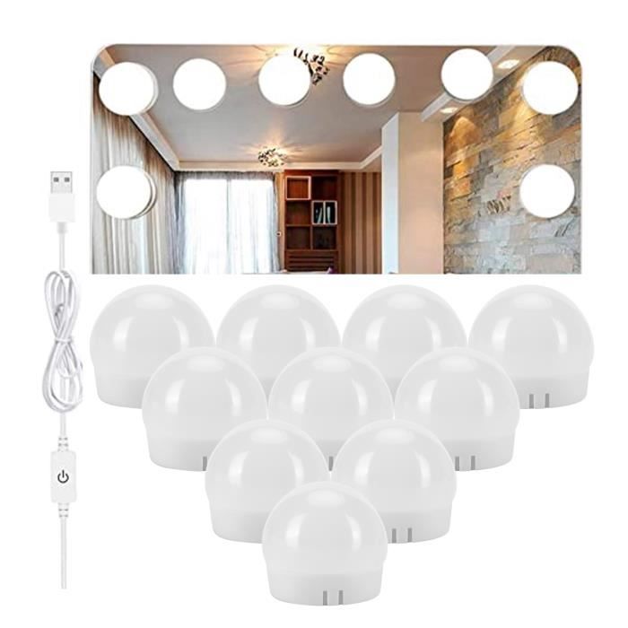Lumière de miroir Lumières de Miroir LED 10 Ampoules Type à Coller Lampe de Maquillage USB pour Miroir Mural Salle de Bain