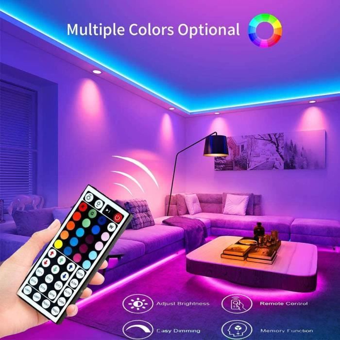 Ruban LED 20m Bande Led RGB 5050 Chambre Décorative Multicolore Bande  lumineuse à LED Dimmable avec Télécommande à 44 Touches [1433] - Cdiscount  Maison