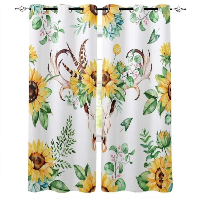 Yujiao Mao Rideau Cuisine Transparent à Motif Floral Tournesol Style Champêtre Brise-Bise Court pour Cuisine, Salle à Manger, Salon, Fenêtre Petite