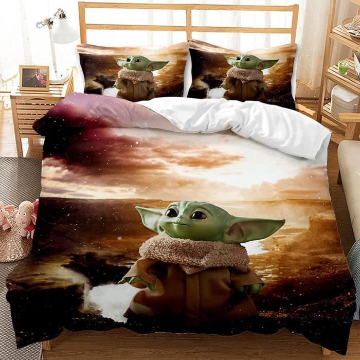 Drap-Housse Star Wars The Mandalorian Baby Yoda - 100% Coton Pour Lit Simple 90x190cm