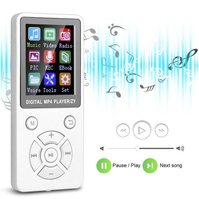 ZJCHAO lecteur MP3 T1 Music Lecteur MP3 MP4 Prise en charge Bluetooth Mémoire 32G Boutons tactiques à huit diagrammes Blanc
