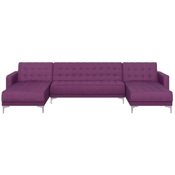 canapé panoramique convertible en tissu violet 5 places aberdeen