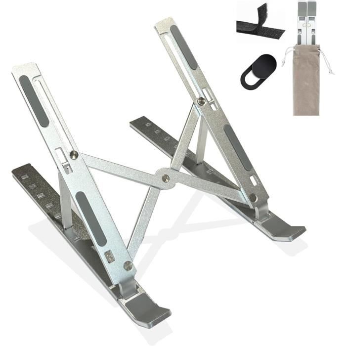 Support Inclinable Ordinateur Support Ordinateur Portable Ventilé - Rehausseur Ergonomique - Avec Cache Webcam Offert - Pour Bureau Ou Lit Accessoire Télétravail