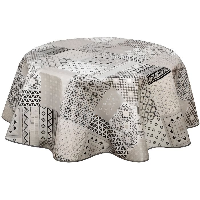 Nappe En Toile Ciree Ronde Idaly Diam 135 Cm Gris Achat Vente Nappe De Table Cdiscount