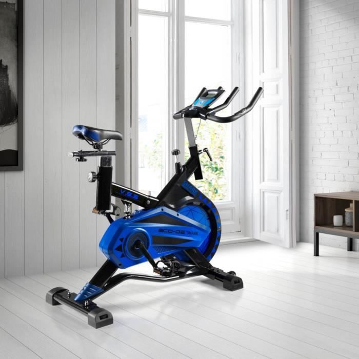 ECODE Velo spinning Shark Pedales avec etriers. Stabilisateurs et roues pour un transport. Resistance 20 kg. Courroie ECO 826 Cdiscount Sport