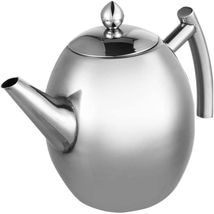 Théière WALDWERK 1,1L Avec Infuseur - Acier Inoxydable 304 Et Poignée Bois De Chêne - Anti-Goutte Et Réchaud Inclus