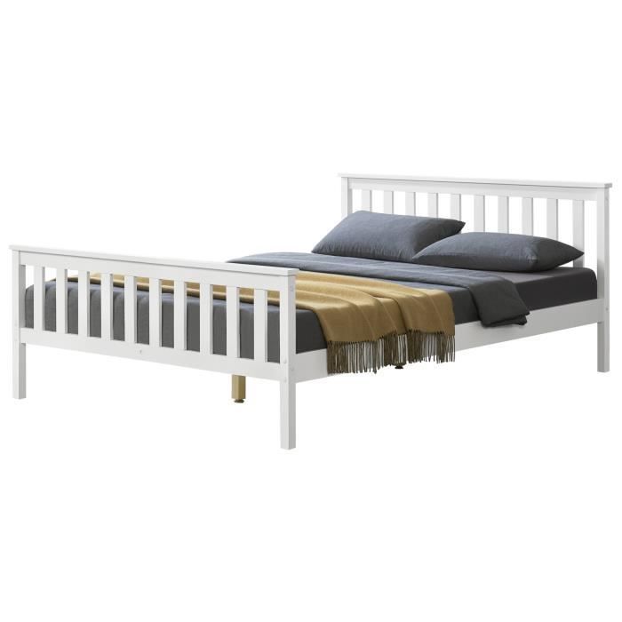 [en.casa] lit en pin lit en bois lit d'adulte lit pour 2 personnes lits jumeaux cadre en pin sommier à lattes en panneau en fibre