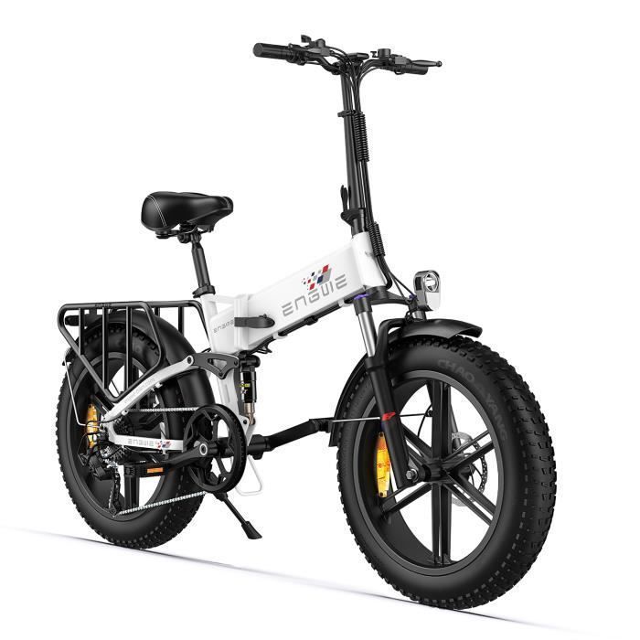 velo electrique pliable ENGWE ENGINE X Autonomie 120km avec tout terrain Pneus snow 20 pouces VTC Fat bike 48V13Ah blanc