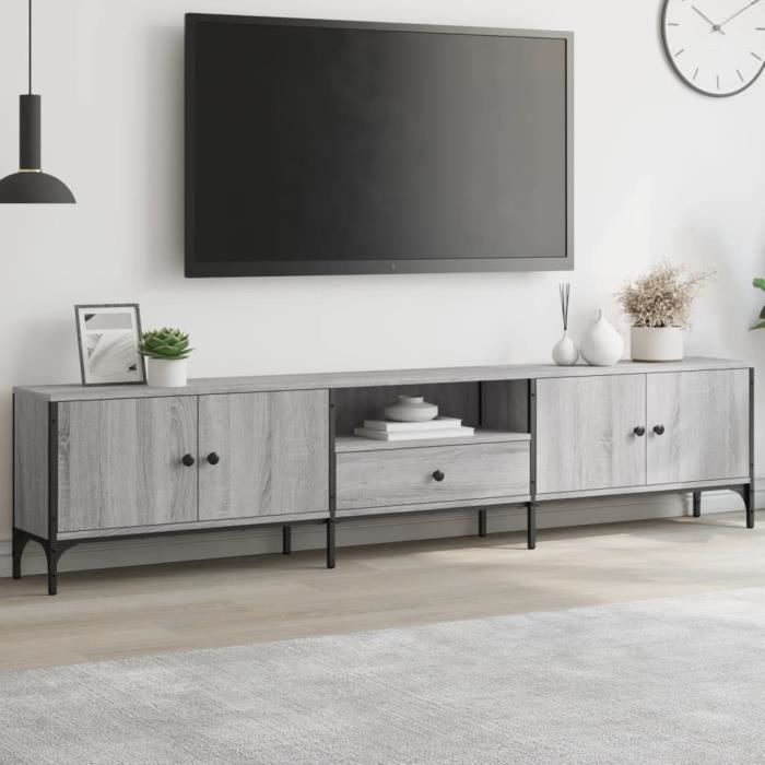 Meuble TV - ESTINK - 85670 - Sonoma gris - Bois dingénierie - 200x25x44 cm
