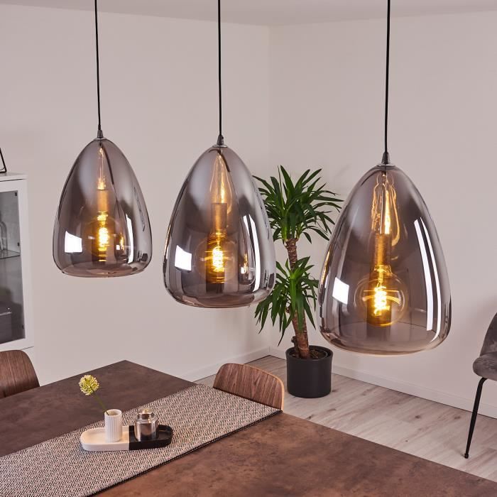 Suspension - HOFSTEIN - Francisco - Métal anthracite - Verre fumé - 3 ampoules E27 Suspension - HOFSTEIN - Francisco - Métal anthracite - Verre fumé - 3 ampoules E27